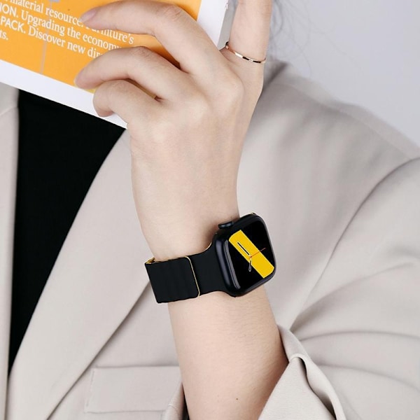 Urrem til Apple Watch iWatch S10 42mm sort med gul