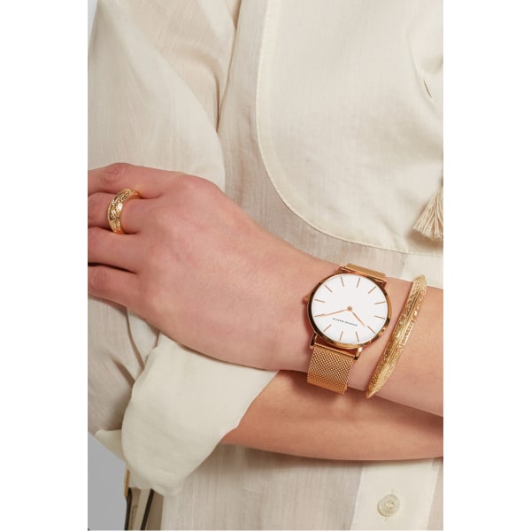 Casual Slim Watch Quartz Waterproof Watch för kvinnor Rose gold strap white dial