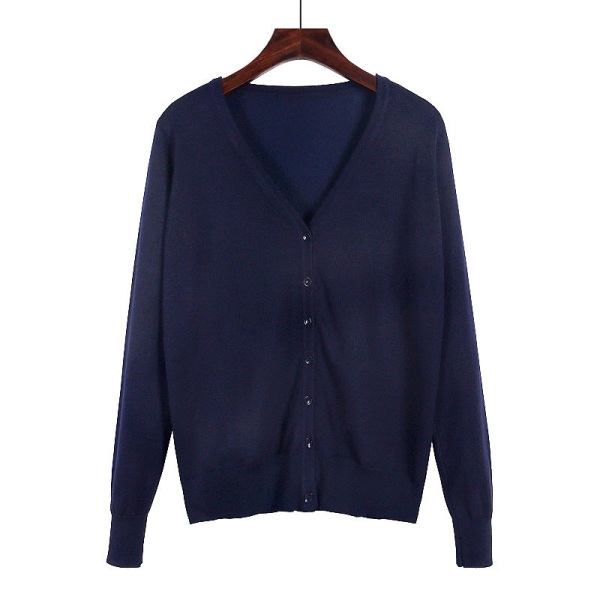 Kvinder Strik Efterår Vinter Sweater Cardigan Langærmet V-hals Aircondition skjorte Slankende Purplish blue XL