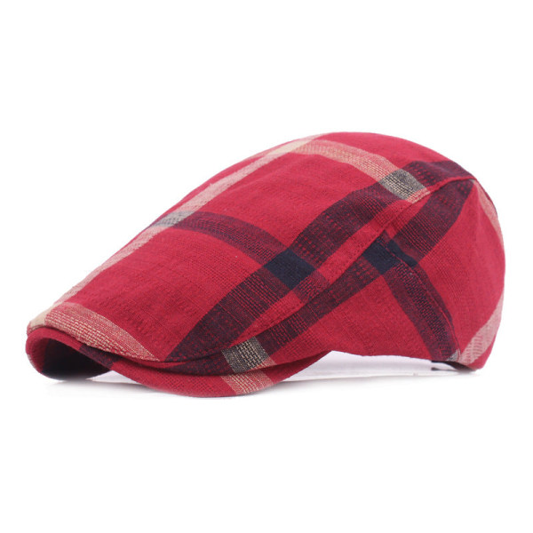 Baretti Hattu Ruutukangas Baretti Yksinkertainen Retro Aurinkohattu Matkailu Eteenpäin Hattu Naisten Hattu Red Adjustable