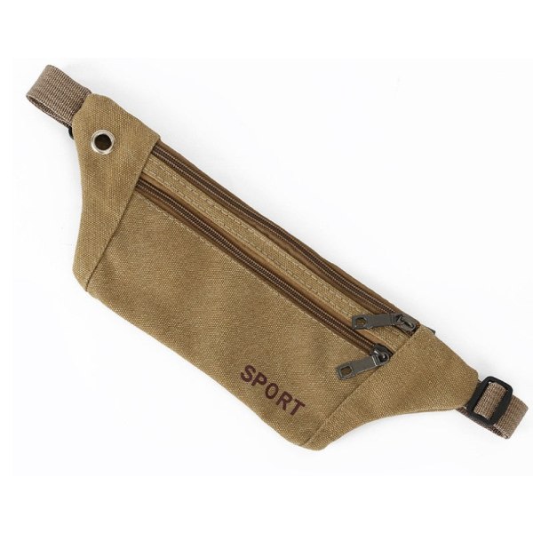 Fanny Pack Løbebælte Taljetaske Organizer Outdoor Canvas Sports Khaki