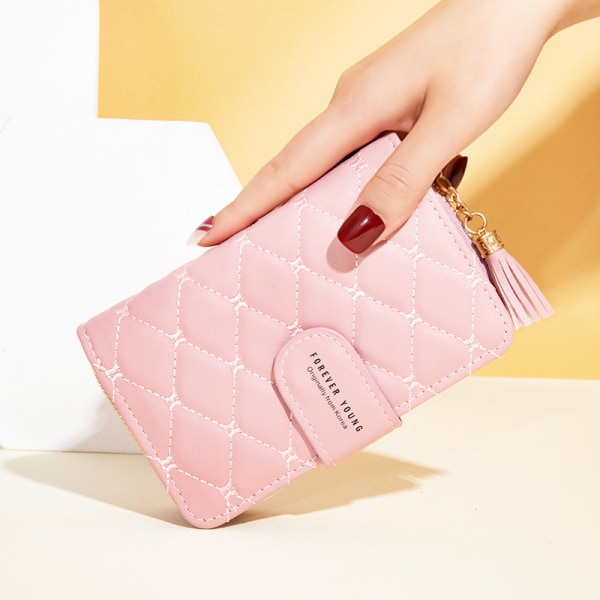 Kvinner lommebok myntpung Lange flere kortspor Allsidig Retro Classy Clutch Pink