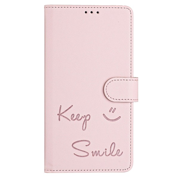 Etui til iPhone 16 Pro Max pink læder simpelt wallet smiley face anti-fald