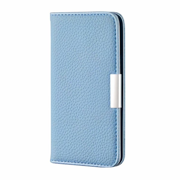 Etui til iPhone 13 Pro lyseblå lychee tekstur kort slot flip wallet læder magnetisk spænde