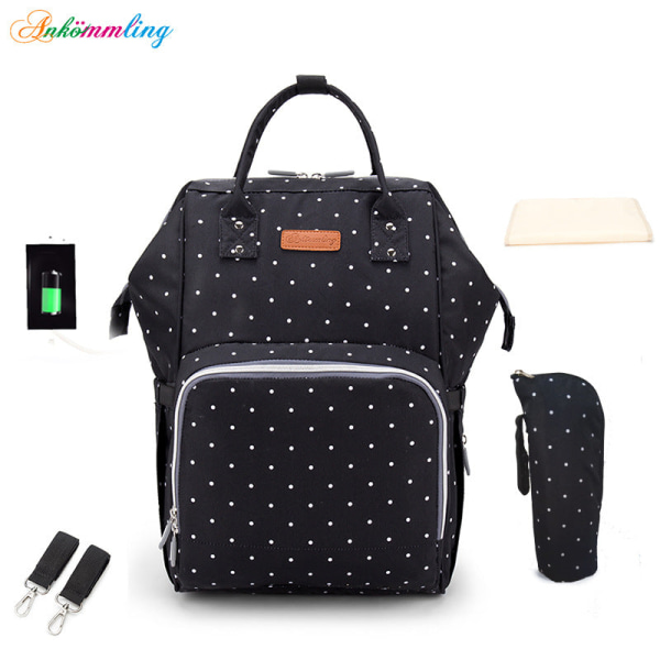 Vaippalaukut Mommy Bag Monitoiminen eristys Baby vaippalaukku Suuri kapasiteetti Black polka dot