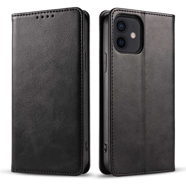 Fodral för iPhone15 svart magnetiskt läder business kalvmönster