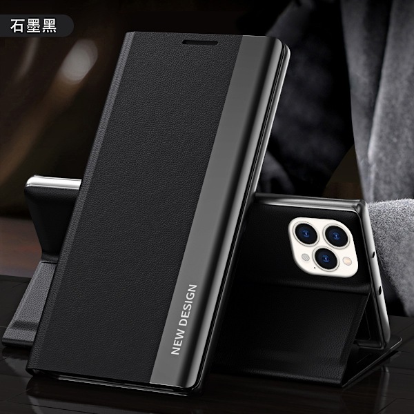 Etui til iPhone 13mini grafit sort flip magnetisk galvaniseret læder sidevindue usynlig