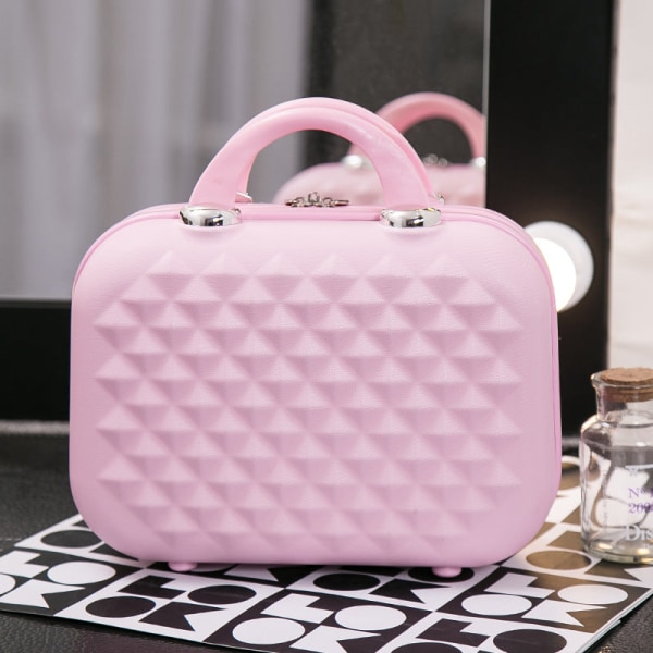 Kvinner Dame Håndveske Reiseveske Diamond Pattern Cosmetic Case Travel Organizing Box Pink 14-inch