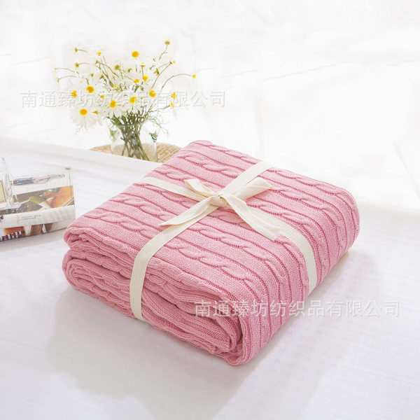 Stickad filt Ren bomullsull filt ull filt cover filt tupplur filt Luftkonditionering filt Pink 110 * 180cm rhombus style