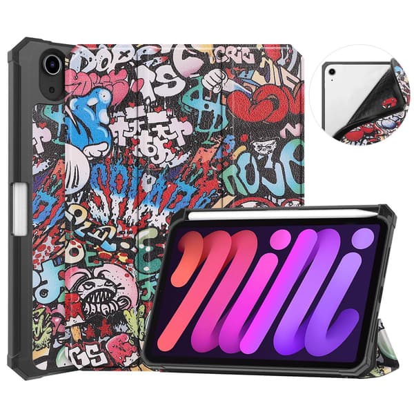 Stilfuldt etui til iPad mini7 2024 tommer graffiti blødt stativ