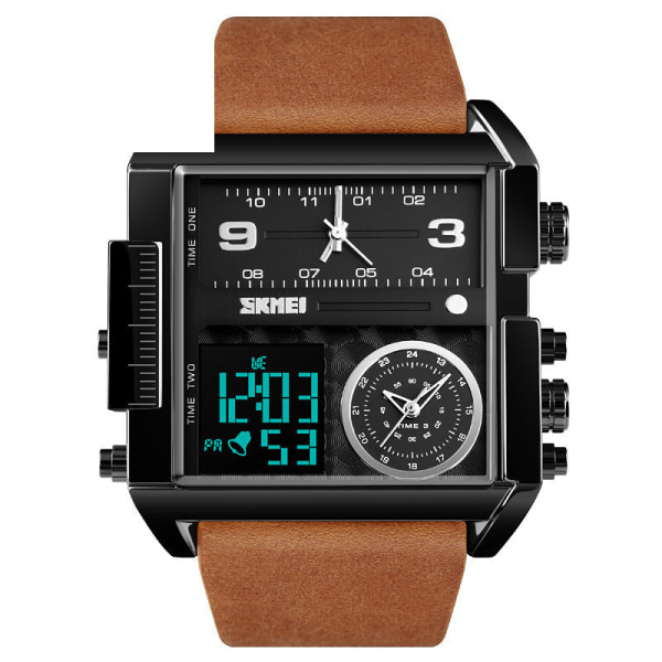 Miesten kellot Urheilu, monitoiminen watch lahja Black shell brown belt