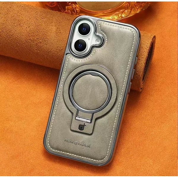 Kotelo iPhone 15:lle [Harmaa mailapidike] Magneettinen imu, suuri reikäpidike, nahkainen, täysi an