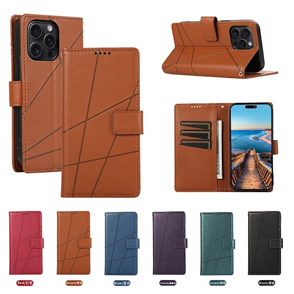 Etui til iPhone 15 Pro mørkebrunt læder simpelt flip wallet kortslot