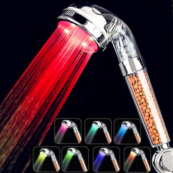 Premium Dusjhode Justerbar Anion Tre-farget Temperaturkontroll LED Fargerik Colorful light