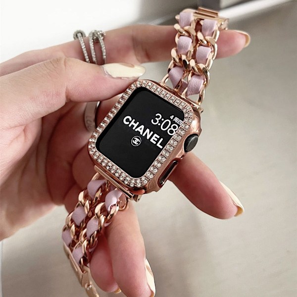 Klockarmband för Apple Watch iWatch 38/40/41/ 10:e generationen 42mm universal roséguld puderläder