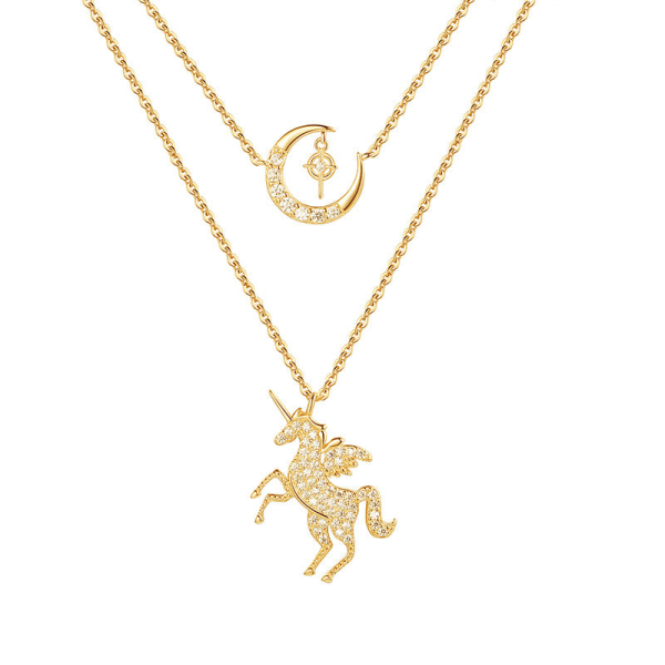 Kvinnor Halsband Kedja Choker Hänge Smycken Flickor Present Sterling Silver S925 Star Moon Unicorn Gold 925 silver