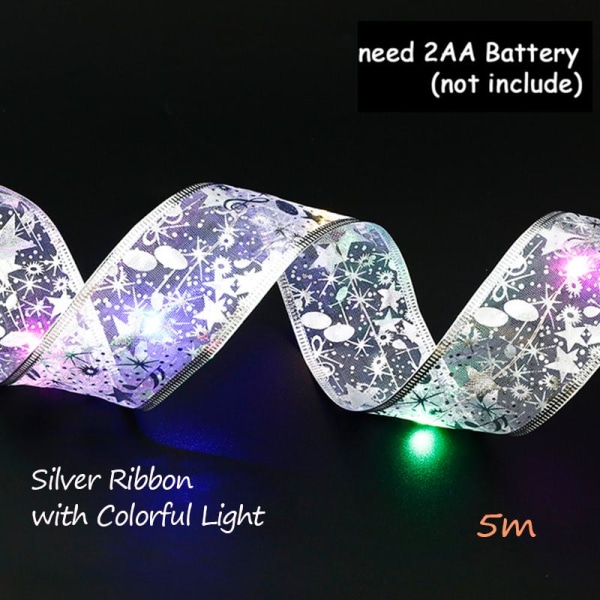 2m/5m LED lys julebåndsløjfer med LED juletræspynt Nytårs boligindretning Silver 5m Colorful light