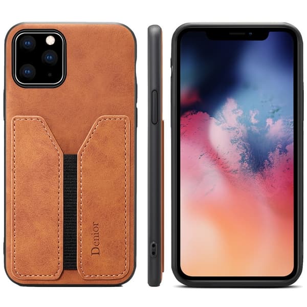 Fodral för iPhone 14 Pro Max brun kortplats full kant anti fall läder