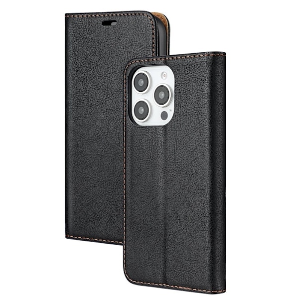 Etui til iPhone 15 sort læder med kortslot og fuld flip