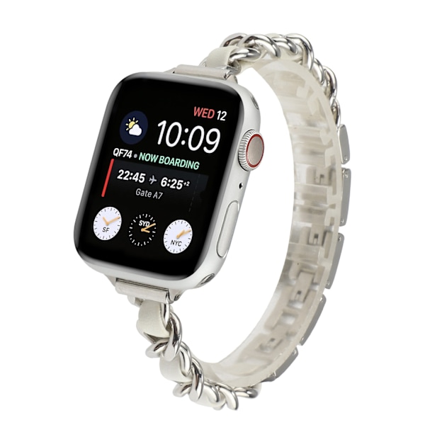 Kellon ranneke Apple Watch iWatch 38/40/41/ 10. sukupolvi 42mm hopea valkoisella