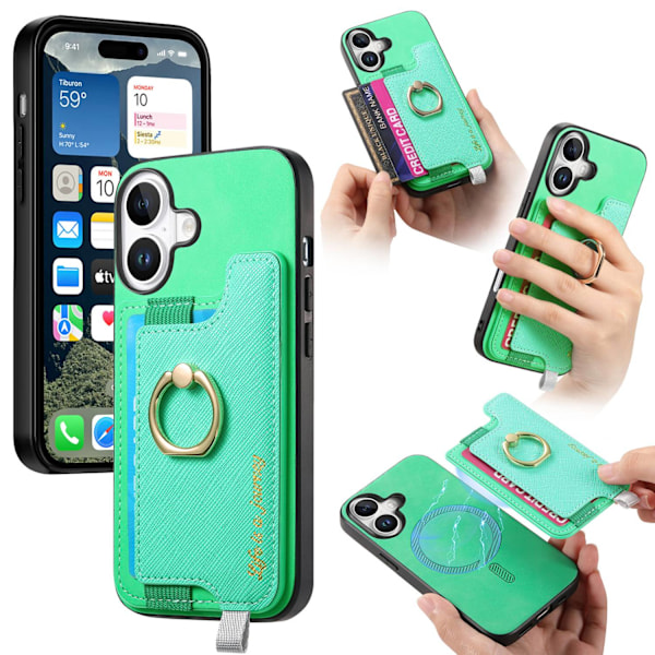 iPhone 13 -kotelo, vihreä magneettinen korttipidike, yksinkertainen nahka