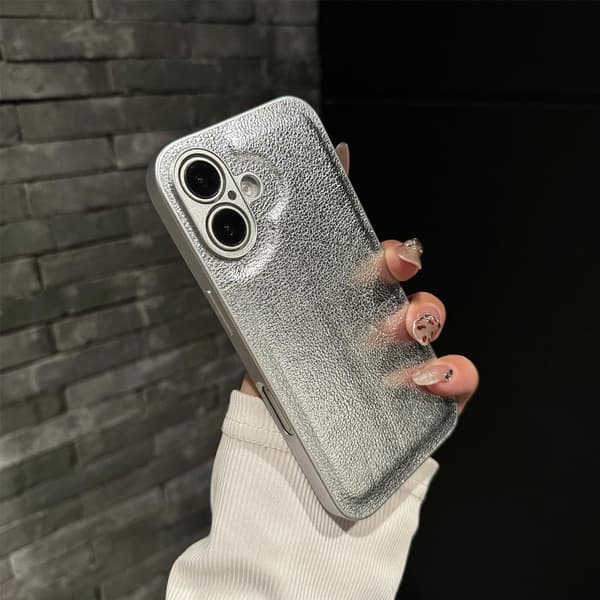 Etui til iPhone 17 Pro Max Sølv lær ensfarget enkel