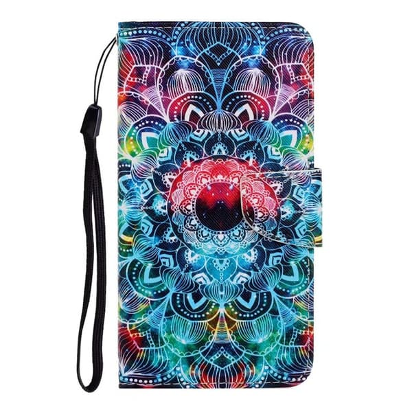 Fodral för iPhone16Pro helfärgad mandala blad målat läder etnisk stil