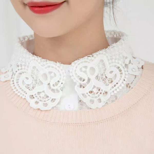 Kvinder piger falsk krave efterår og vinter sweater Koreansk stil skjorte bluse hvid Black crocheted style
