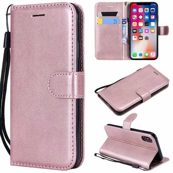 Fodral för Samsung S20 Roséguld Solid Lammskinn Läder Flik Kortplånbok