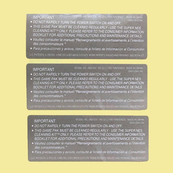 SNES Cartridge Replacement Sticker SNES Game Card Replacement Etikett