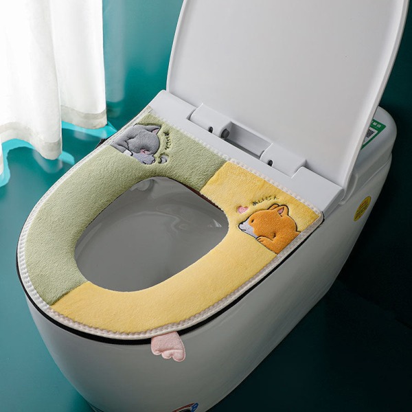 3 stk. Toiletsædebetræk Puder til husholdningsbrug Vandtæt universal lynlåsvasker varmebånd Puppy green yellow