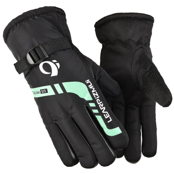 Women Men Cycling Gloves Fleece-Lined Thickened Ski Electric Car Black-green Average Size