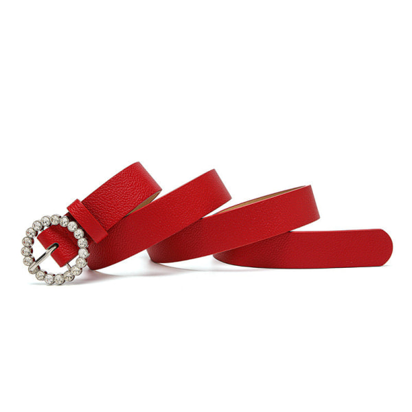 Naisten vyöt pyöreä solki timanttivyö Yksinkertainen koristeellinen tuulitakki untuvatakki All Match yksivärinen vyö Red 106x2.8cm