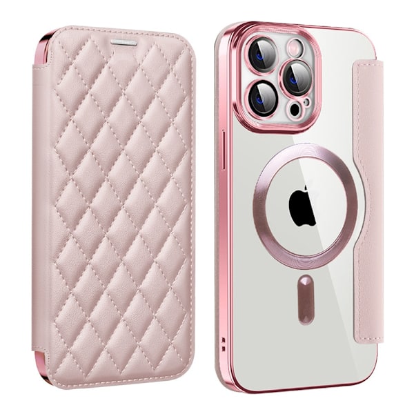 Etui til iPhone 15 Plus pink \"Yadun Xiaxiang stil magnetisk læder etui\" ins flip trådløs