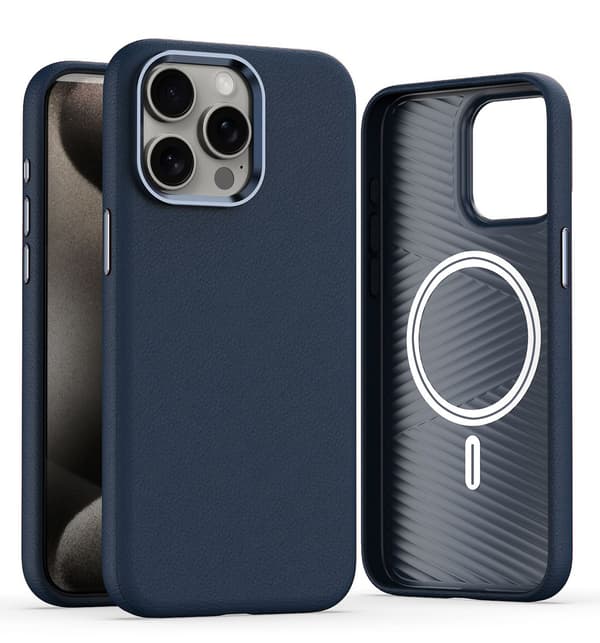 Etui til iPhone 15 Pro, mørkeblå magnetisk versjon, magnetisk lær, full anti-fall