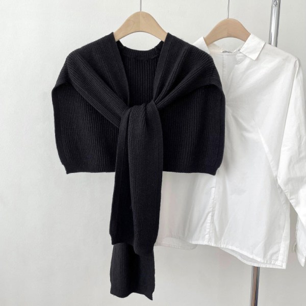 Damestrik efterår vinter sweater lille sjal matchende overtøj med aircondition værelse tørklæde Black