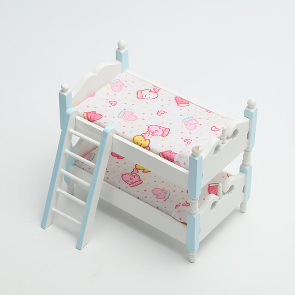Miniatyrmöbler Leksak Doll House Gör-det-själv-dekoration Tillbehör Mini 1:12 Barns våningssäng Blue