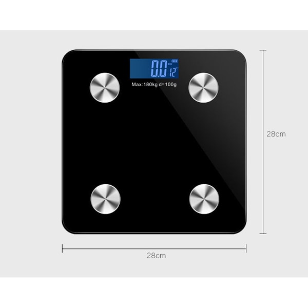 Kroppsvektskala Baderom rund hjørneplattform Digital Smart Home Electronic Black Precision Black 29cm * 29cm * 4cm