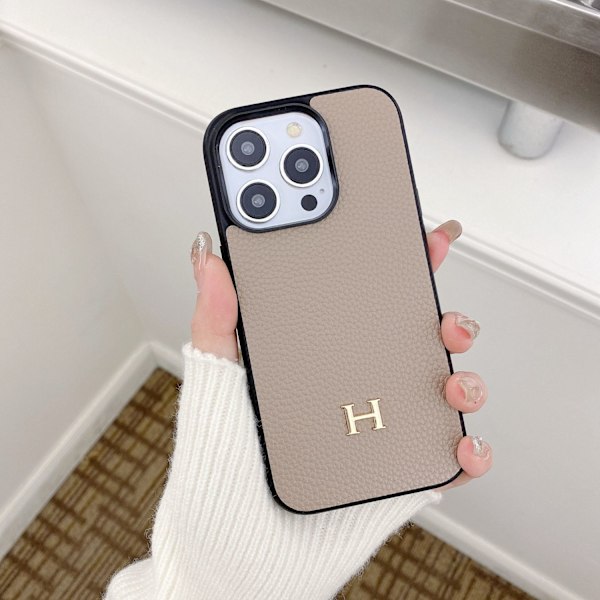 Fodral för iPhone 13 lychee grain full H khaki läder trendigt märke