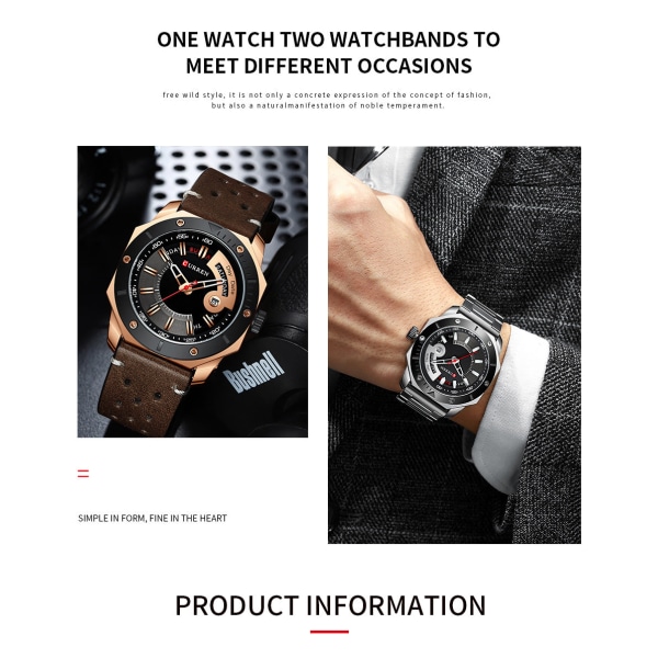 Menn Business Casual Watch Quartz Waterproof Watch MZMW-8344 Black Belt