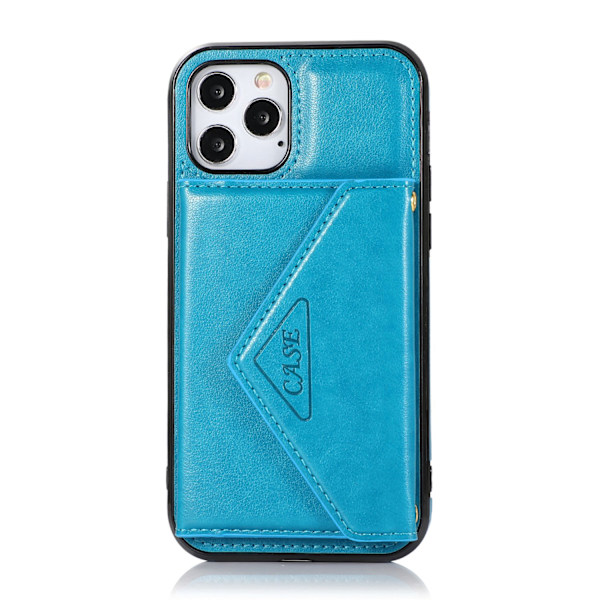 Fodral för iPhone 14 6.1 blå crossbody solid plånbok snodd anti fall full kortplats