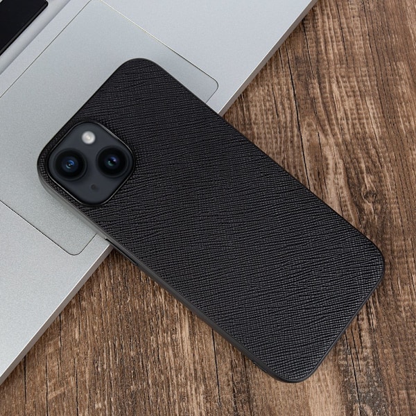 Fodral för iPhone 14 Pro svart läder exklusivt företag fullt anti-fall