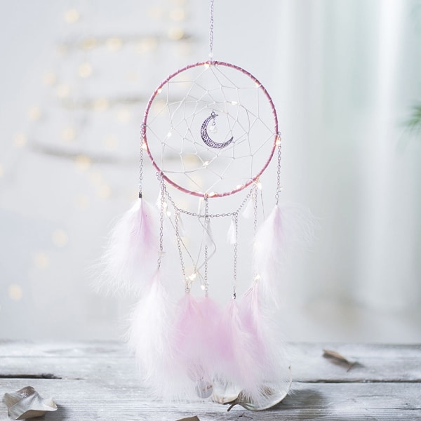 Wind Chimes Moonlight Dreamcatcher Enkel handgjord drömfångare Pink wrapped lamp