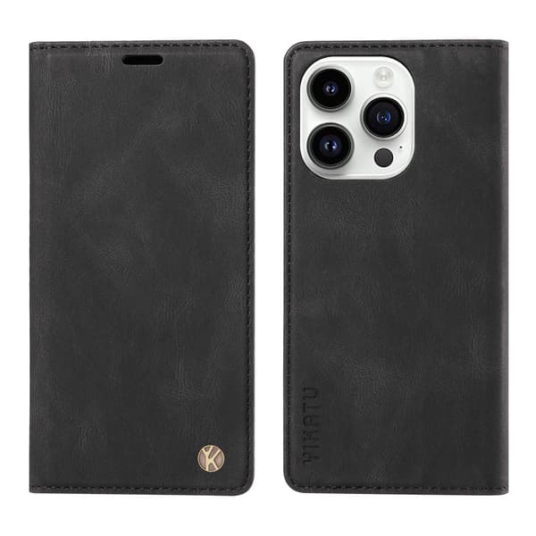 Etui til iPhone 14plus6.7 sort hudfølelse mat magnetisk suge læder solid flip c