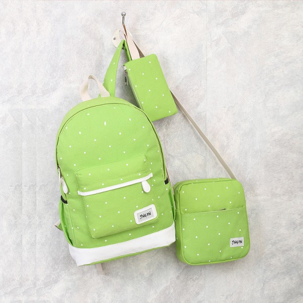 Skoleelev ryggsekk College Bookbag Reiseveske Lerret College Style Polka Dot tredelt sett Fluorescent Green