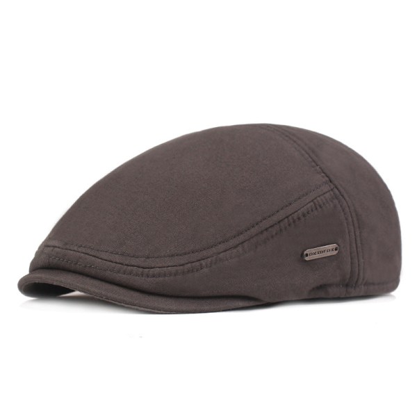 Beret Hat Peaked Cap Herre Fleece-lined Beret Høst og Vinter Tykkede Øreklaffer Lue Middelaldrende og Eldre Peaked Cap Gray Adjustable