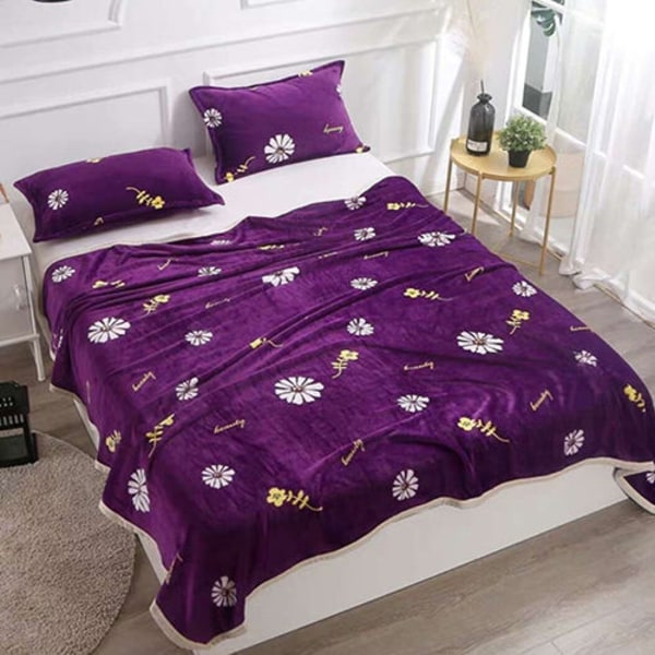 Filt Coral Fleece Filt Tupplur Ull Filt Luftkonditionering Filt Student Sjal Filt Handduk Filt Purple Love flower 75*100cm
