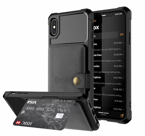 Etui til iPhone 15 Pro Max, sort, bilmagnetisk kortholderpung