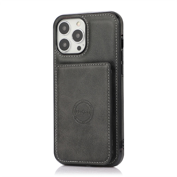 Fodral för iPhone 14 svart läder kortplats magnetisk plånbok