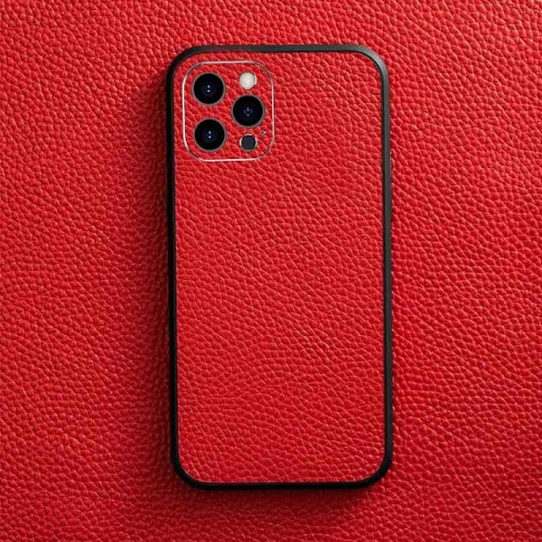 Fodral för iPhone 14 Pro Kina rött läderram linsskydd högkvalitativt litchimönster